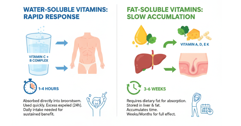 ما هي المدة التي تستغرقها الفيتامينات لبدء مفعولها في... ما هي المدة التي تستغرقها الفيتامينات لبدء مفعولها في...