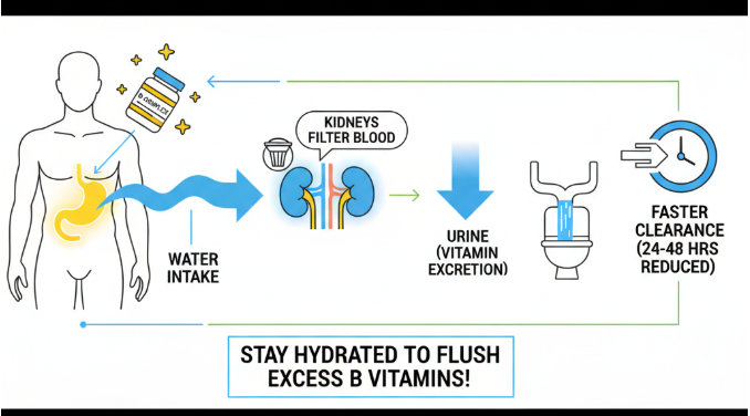 يعمل الترطيب على تسريع العملية، مما يقلل من الوقت الذي تبقى فيه الفيتامينات في الجسم.