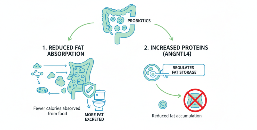 I probiotici influenzano il metabolismo e l'accumulo di grasso.