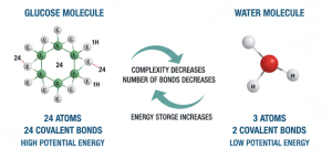 Qu'est-ce qui a le plus d'énergie potentielle : l'eau ou le glucose ?