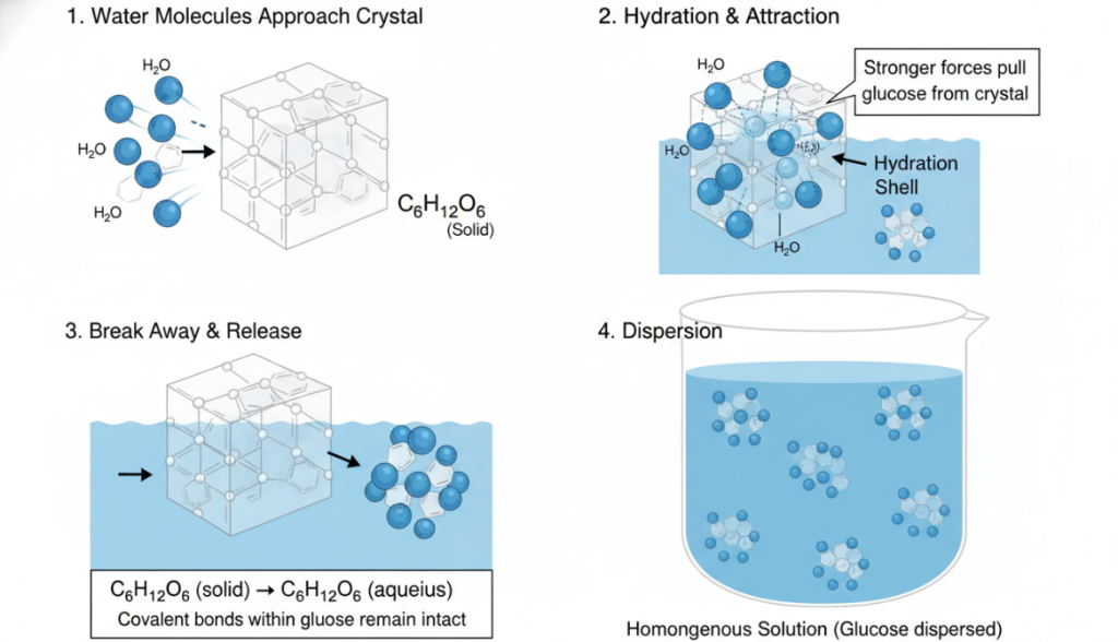 Proceso de disolución de la glucosa