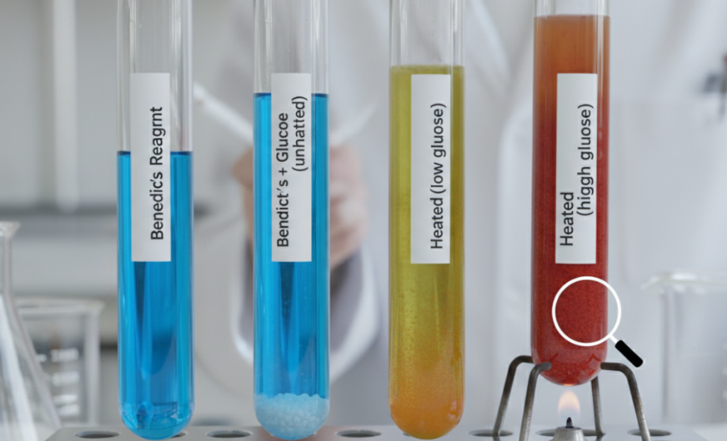 Glucose reacts with other reagents, resulting in a change in color.