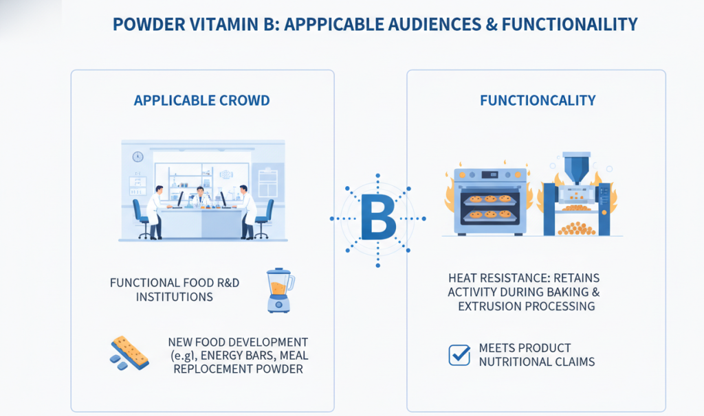 Pulver Vitamin B Lösliches Maisdextrin Anwendbare Menge für Forschungs- und Entwicklungseinrichtungen für funktionelle Lebensmittel