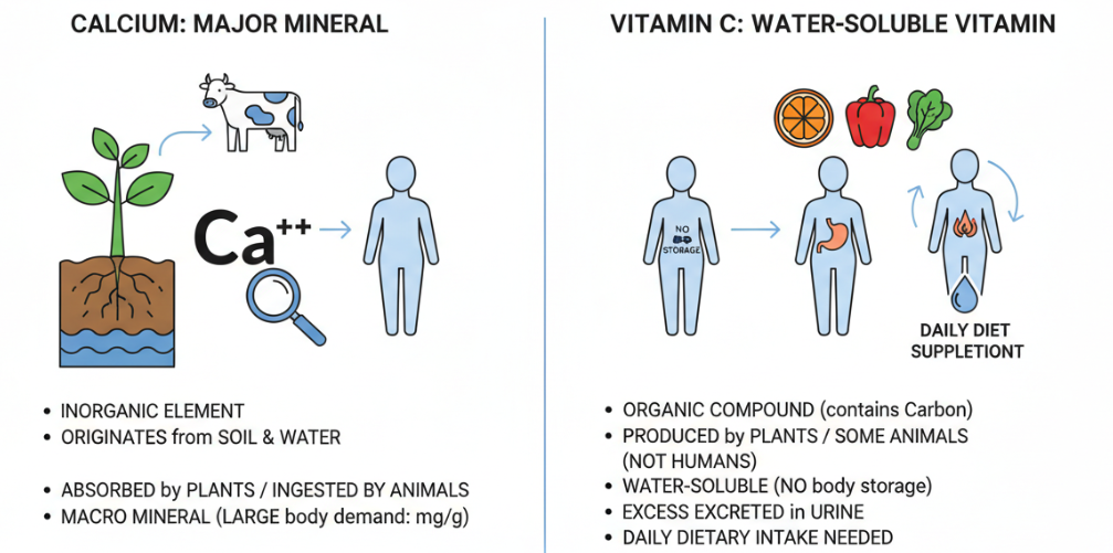 La différence entre la vitamine C et le calcium.