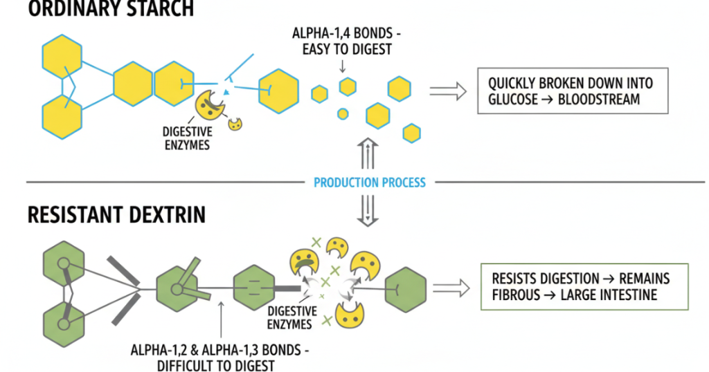 The difference between resistant dextrin and regular starch.