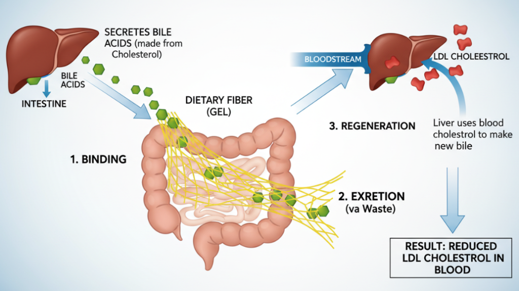 Diagrama esquemático del mecanismo de unión de los ácidos biliares