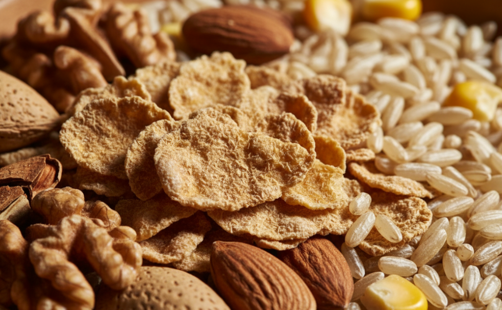 Detalle de los cereales integrales de textura rugosa