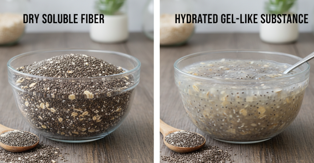 Water-soluble fiber foods swell after absorbing water.