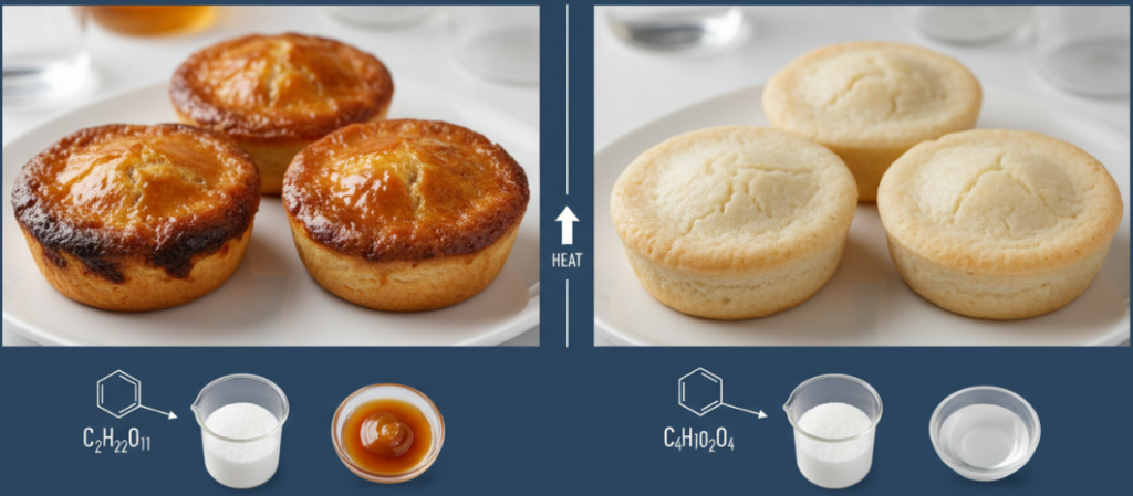 Sugar and erythritol are used to bake desserts.