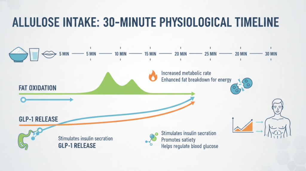 Timeline of changes occurring in the body 30 minutes after allulose intake